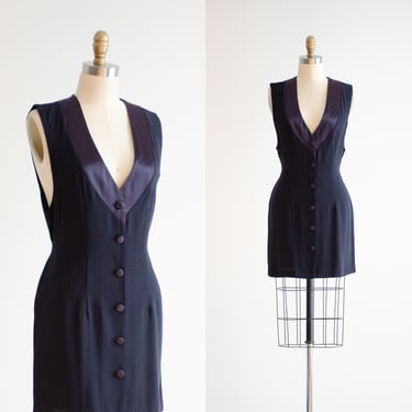 navy blue mini dress 80s 90s vintage minimalist sleeveless short dress 