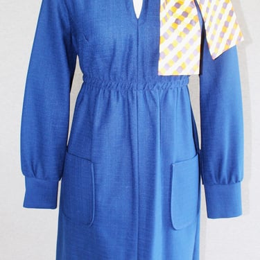1970s - Navy Blue - Smock /tie back - Day Dress - by Toni Lynn - Marked size 10 