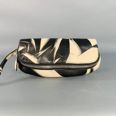 DONNA KARAN Black Grey Marbled Leather Wristlet Clutch Handbag