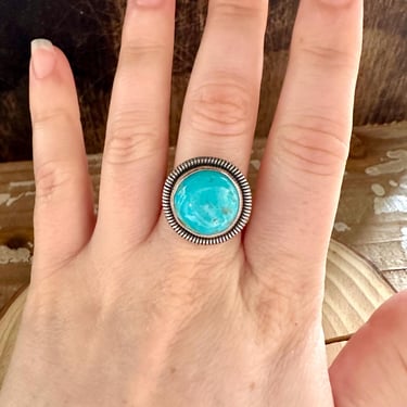 PACIFIC OCEAN Turquoise and Sterling Silver and Ring | Handmade Navajo | WB Hallmark | Native American, Southwestern Jewelry | Size 7 1/2 