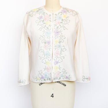1960s Sweater Beaded Wool Cardigan Embellished S 