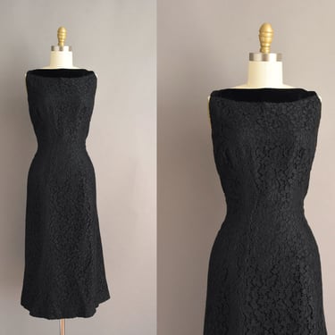 1950s dress | Jane Andre Black Cotton Velvet Pencil Skirt Wiggle Dress | Medium | 50s vintage dress 