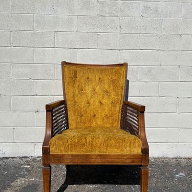 Vintage Cane Tufted Armchair High Back Chair Mid Century Modern Milo Baughman Style Regency Vintage Seating Bohemian Boho Chic 
