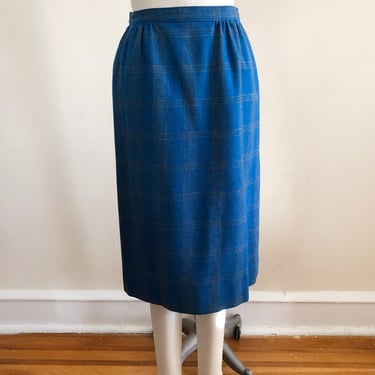 Blue and Grey Plaid Midi Skirt by Pendleton - 1980s 