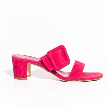 MANOLO BLAHNIK Pink Suede Buckle Sandals (Sz. 38.5)