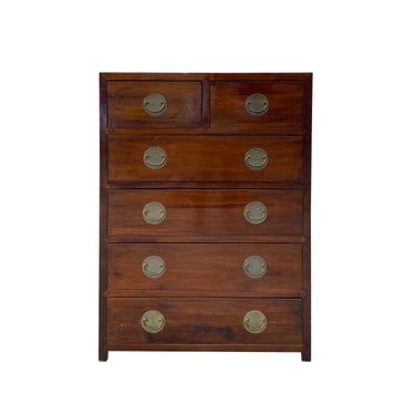 Chinese Oriental Medium Brown Moon Face Dresser Storage Cabinet cs7489E 