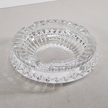 Vintage Round Faceted Crystal Glass Ashtray Catchall Dish 60s 