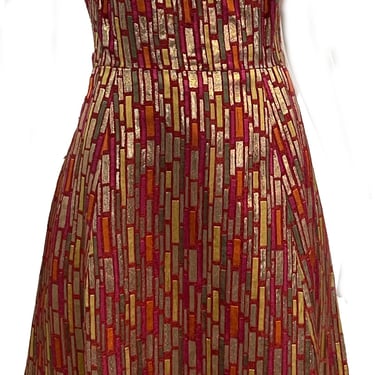 Jean Louis 60s Graphic Print  Metallic Brocade Cocktail Dress