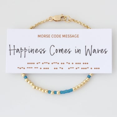 Happiness Comes In Waves Morse Code Bracelet, Beachy Friendship Jewelry, Secret Message Gift, Encouragement Bracelet, Uplifting Message 