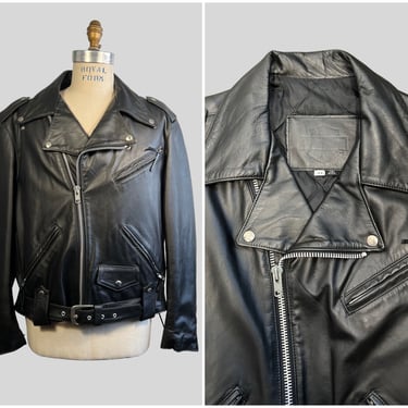 BIKER ESSENTIAL Vintage 90s Harley Davidson Jacket | 1990s Black Leather Motorcycle Jacket | Moto Biker Rocker | Men's Size Large 