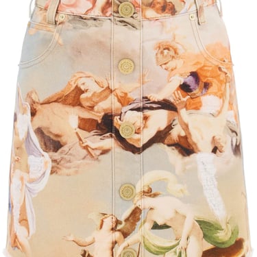 Balmain Denim Mini Skirt With 'Sky' Print Women
