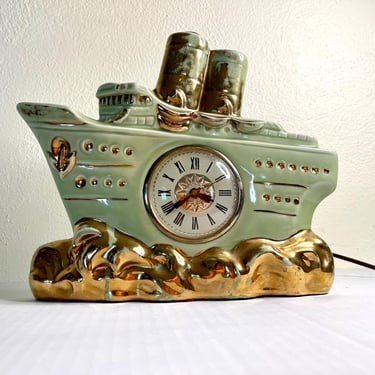 Vintage 1950s Ceramic Steamship Clock or Lamp Base 