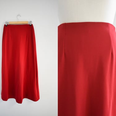 1970s Claret Red Maxi Skirt with Extreme Slit 