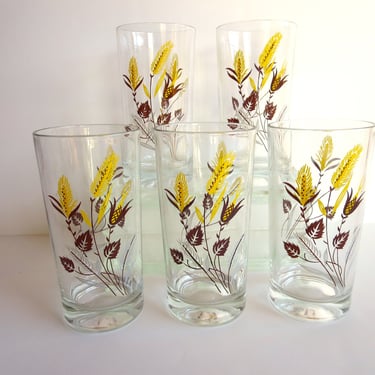 Vintage Yellow Drinking Glasses - Cattails 