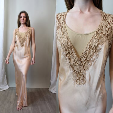 1930s peach SILK LACE nightgown dress small medium large | new spring 