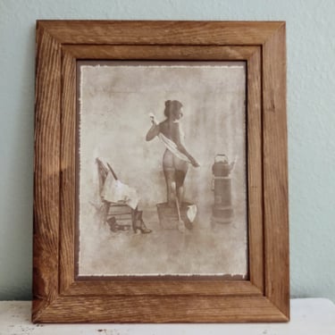 Vintage R. Hendrickson 18.5" x 15.5" Wood Framed Sepia Art Nude Woman Bath 