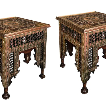 An Impressively Large Pair of Moorish Inlaid Square Side/End Tables