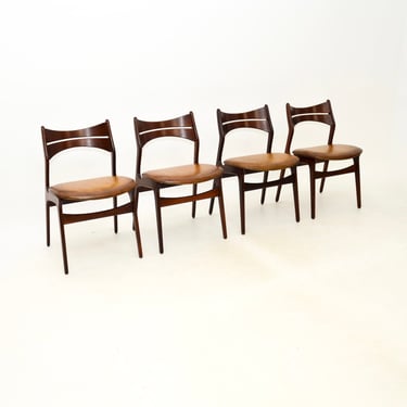 Set of Four Danish Vintage Rosewood and Leather Dining Chairs by Erik Buch