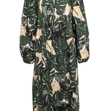 Marc O'Polo - Green & Cream Leaf Print Long Sleeve Dress Sz XL