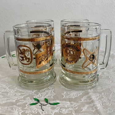 Mid Century Set of Four Lowenbrau Schlitz Ballantine Beer Steins 