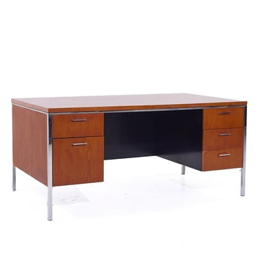 Mid Century Walnut and Chrome Executive Desk - mcm 