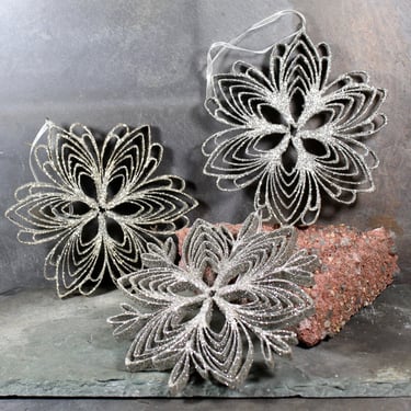 Set of 3 Silver Snowflake Ornaments - Glittering Christmas Snowflakes - Silver Christmas Decor | FREE SHIPPING 