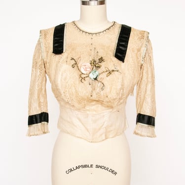 Antique Edwardian Bodice Lace Blouse 1910s XS 