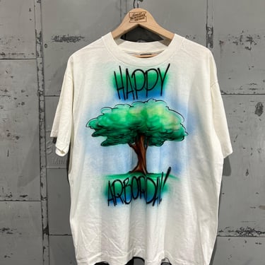 Size XL 90s Arbor Day custom airbrush graphic Tshirt 1990s graphic t shirt custom orginal earth day recycling nature 