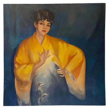 Acrylic Modern Portrait of Lady in Yellow Kimono