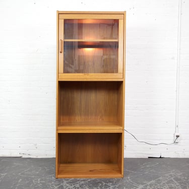Vintage MCM Scandinavian Danish tall stackable storage cabinet with light and glass door| Free delivery only in NYC and Hudson Valley areas 
