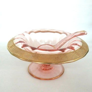 Tiffin Rambler Rose Pink Depression Glass Mayo Condiment Bowl with Spoon 530B
