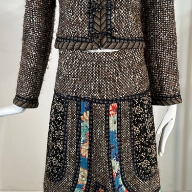 SOLD Koos van den Akker Wool &amp; Quilted Cotton Print Cropped Jacket &amp; Skirt Set 1970s