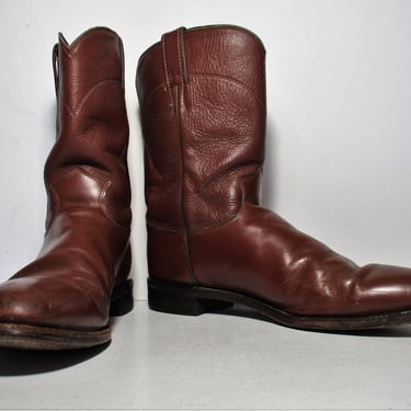 Vintage 1980s Justin Roper Cowboy Boots, Size 11 1/2B, brown leather 