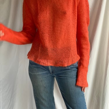 Emporio Armani 90's Knit Top / Crochet Sweater in Angora Wool Blend / Knit Top / Open Knit Sheer See Through Shirt 