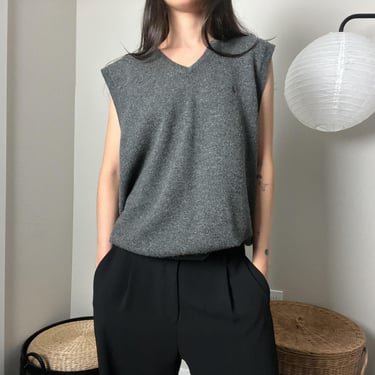 vintage polo by ralph lauren gray wool oversized boyfriend v neck sweater vest 
