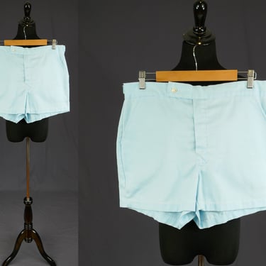 80s Men's Baby Blue Tennis Shorts - 34" waist - Cotton Blend Short Shorts - Yale Brand - Vintage 1980s 