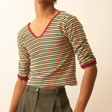 1970s Striped Velour V-Neck Top 