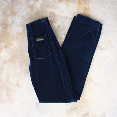 70s Navy Blue Velvet Pants Five Pocket Size XXS 