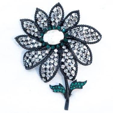 Weiss Rhinestone Flower with Pearl Brooch