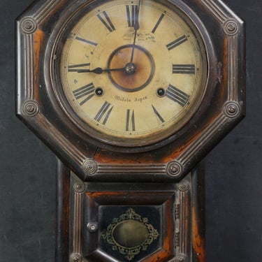 Antique Japan wall clock 1900 partly working made in Japan craft 