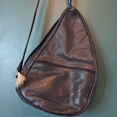Large Black Leather Vintage One Shoulder Backpack 