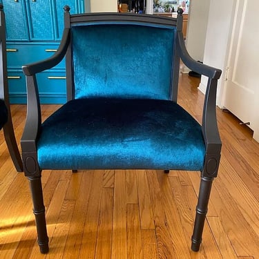 Royal Blue Velvet Arm chairs - a Pair 