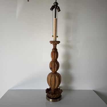 Tall Vintage Hollywood Regency Neoclassical-Style Carved Wood Table Lamp 