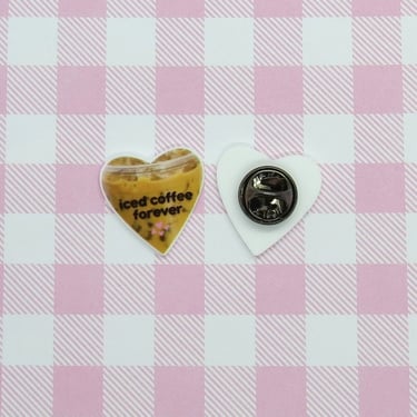 Iced Coffee Forever Pin Cold Brew Cute Heart Brooch 