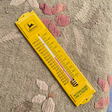 Vintage Yellow John Deere Wall Thermometer Temperature Gauge Wall Art Advertising Sign Logo 