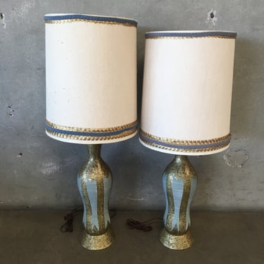 Pair of Vintage Gold &amp; Blue Lamps