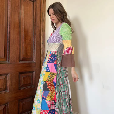 70’s vintage homemade colorful patchwork hippie dress 