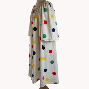 Kaisu Heikkilä 1970s Polka Dot Print Cotton Midi Dress Finnish Vintage Bell Sleeve Dress Size M 