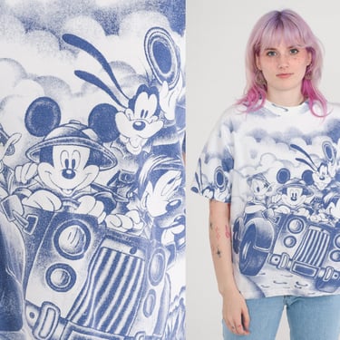 Vintage 80s 90s Mickey Mouse Walt Disney World Tank Top T Shirt Surf Teal  Green