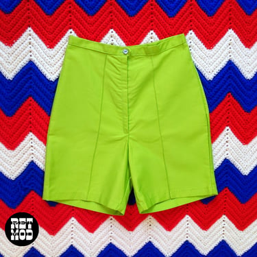 Cute Vintage 60s Bright Lime Green High-Waisted Cotton Shorts 